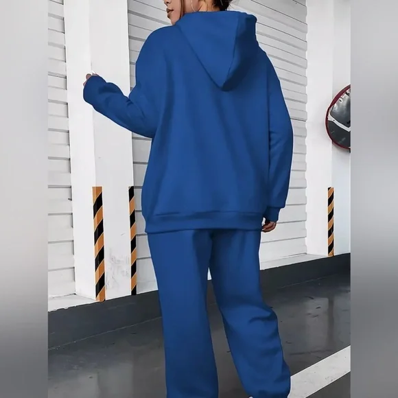 SWEATSUIT: 2Pc Blue Hoodie w/Front Pocket & Matching Drawstring Pants, NIP - Picture 3 of 8